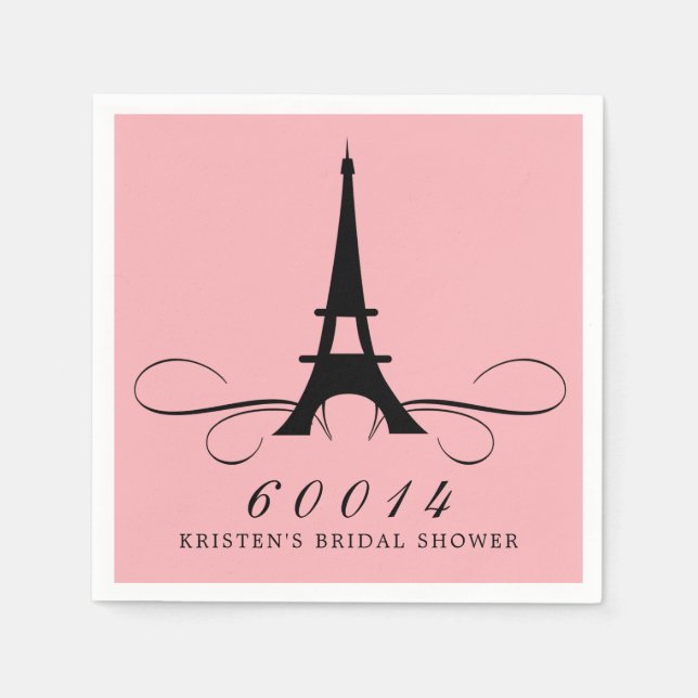Pink Black Paris Eiffel Tower Brautparty Serviette (Vorderseite)