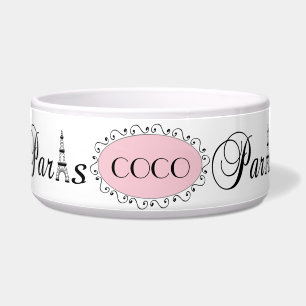 Pink Black Paris Eiffel Tower Name Dog Pet Bowl Napf