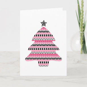 Pink & Black Patchwork Weihnachtsbaum Feiertagskarte
