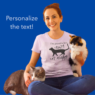 Pink Black Personalisiert Crazy Cat Mommy T-Shirt