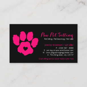 Pink Black Pet Sitter Social Media Hund Katze Paw Visitenkarte