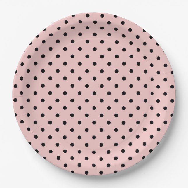 Pink Black Polak Dot Pappteller (Vorderseite)