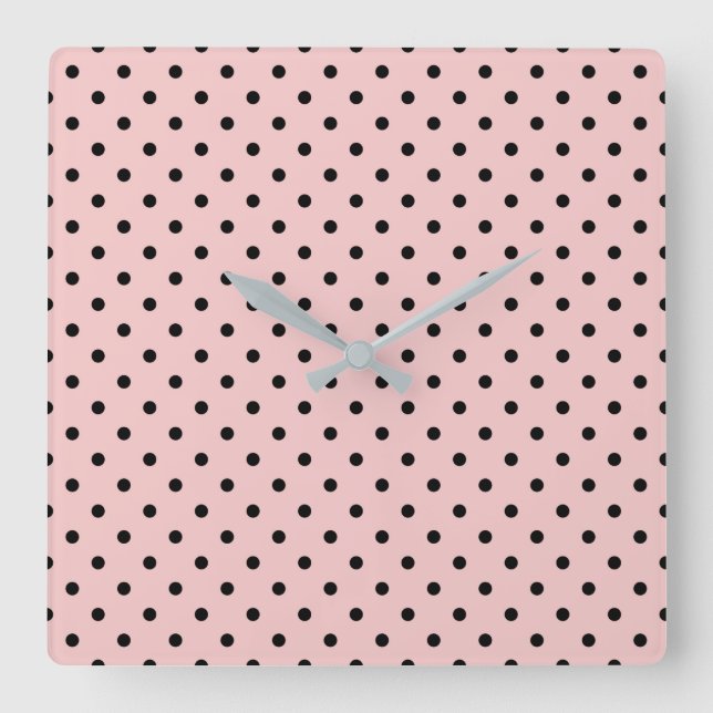 Pink Black Polak Dot Quadratische Wanduhr (Vorderseite)