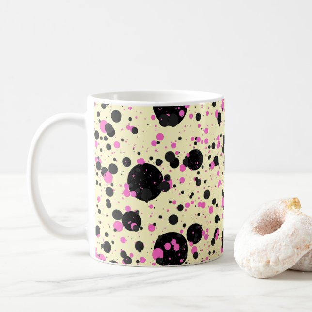 Pink & Black Polka Dot Glam Pattern Kaffeetasse (Mit Donut)