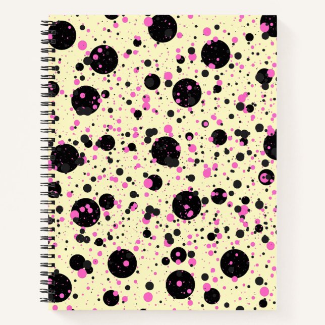 Pink & Black Polka Dot Glam Pattern Notizbuch (Vorderseite)
