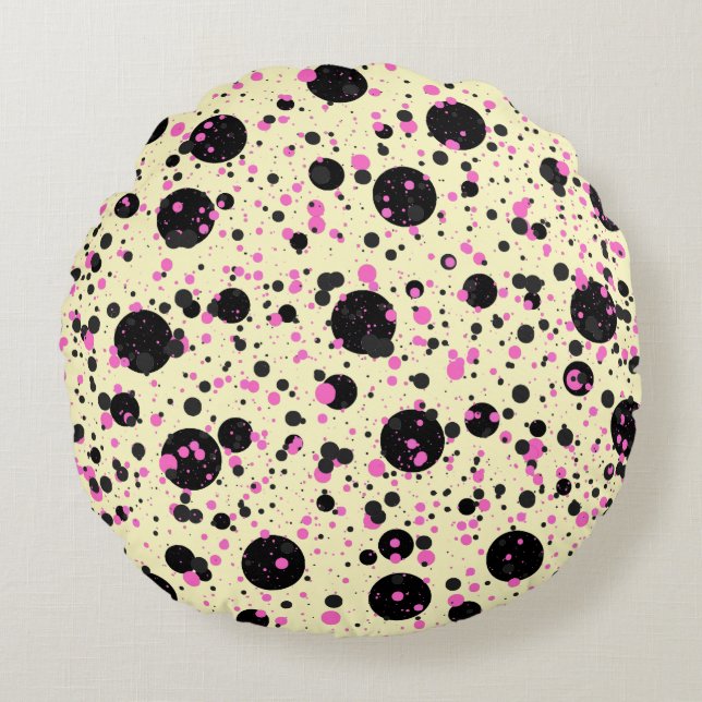 Pink & Black Polka Dot Glam Pattern Rundes Kissen (Vorderseite)