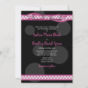 Pink Black Polka Dot Ribbon Wedding Einladung