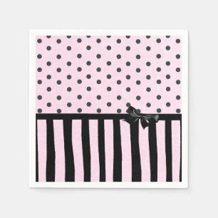 Pink & Black Polka Dot Striptes Party Papier Napki Serviette