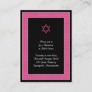 Pink Black Polka Dots Bat Mitzvah Empfang Card Begleitkarte