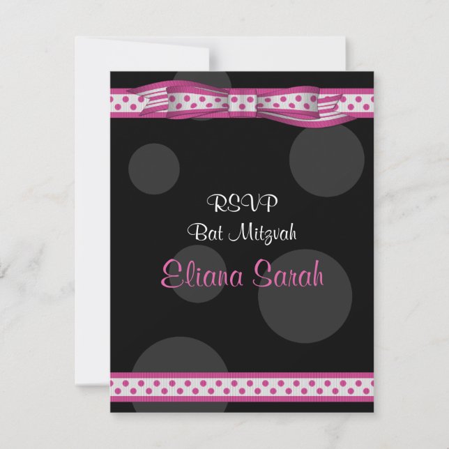 Pink & Black Polka Dots Bat Mitzvah Response Card RSVP Karte (Vorderseite)