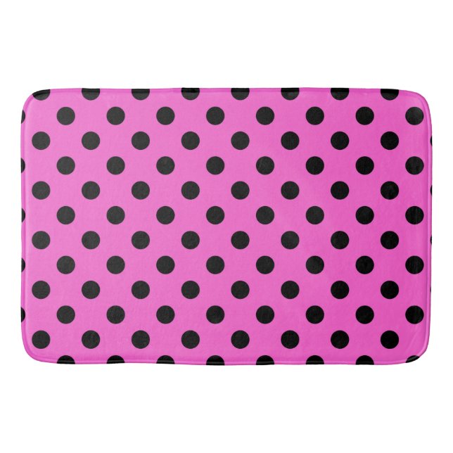 Pink & Black Polka Dots Dot Badematte (Vorderseite)