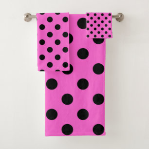 Pink & Black Polka Dots Dot Badhandtuch Set