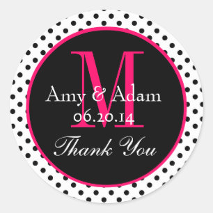 Pink Black Polka Dots Gastgeschenk Hochzeit Danke Runder Aufkleber