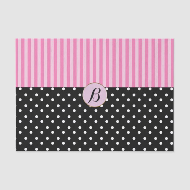 Pink Black Polka Dots Stripes Modern Paris Chic Seidenpapier (Vorderseite)