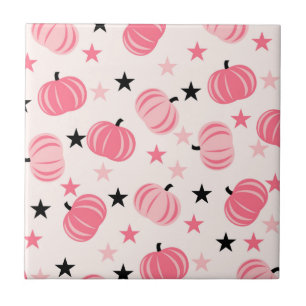 Pink & Black Pumpkin mit Stars Halloween & Autumn Fliese