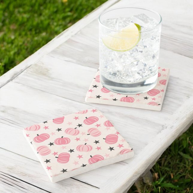 Pink & Black Pumpkin mit Stars Halloween & Autumn Steinuntersetzer (Von Creator hochgeladen)