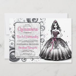 Pink & Black Quinceñera Girl Einladung