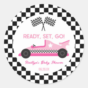 Pink Black Race Auto Ready Set Go Baby Dusche Gefa Runder Aufkleber