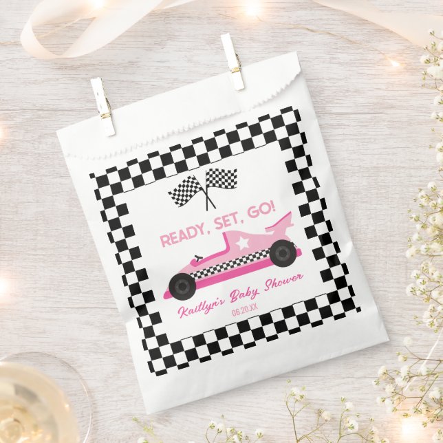 Pink Black Race Auto Ready Set Go Baby Dusche Geschenktütchen (Ausgeschnitten)