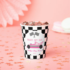 Pink Black Race Auto Ready Set Go Baby Dusche Pappbecher