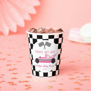 Pink Black Race Auto Ready Set Go Baby Dusche Pappbecher