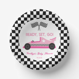 Pink Black Race Auto Ready Set Go Baby Dusche Pappteller