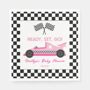 Pink Black Race Auto Ready Set Go Baby Dusche Serviette