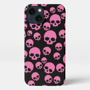 Pink Black Random Skulls Muster iPhone 13 Hülle