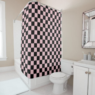 Pink Black Retro Karos Prüfplatinenmuster Duschvorhang