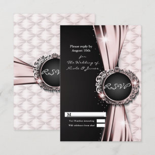 Pink Black Ribbon Glam Luxury Wedding RSVP Antwort Einladung
