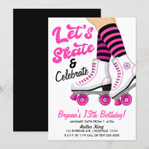 Pink & Black Rollschuh Skate Geburtstagsfeier Einladung