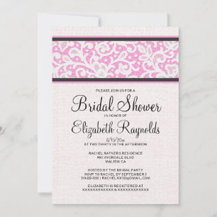 Pink Black Rustic Linen Bridal Dusche Einladungen