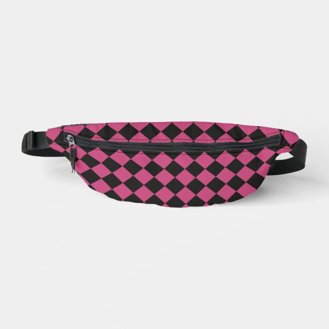 Pink Black Schachbrett Diamond Pattern Bauchtasche (Vorderseite)