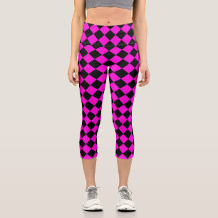 Pink Black Schachbrett Diamond Pattern Capri Leggings