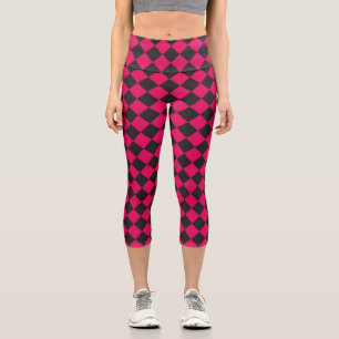 Pink Black Schachbrett Diamond Pattern Capri Leggings