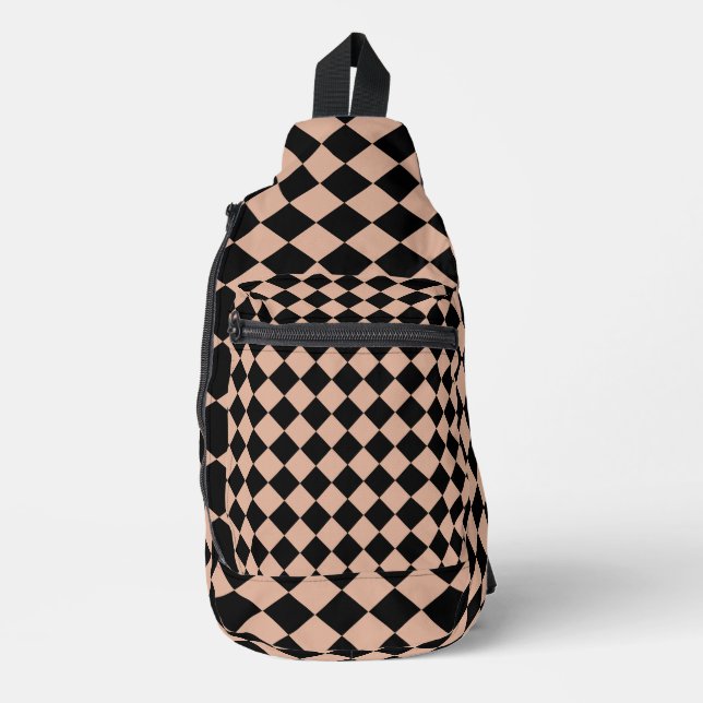 Pink Black Schachbrett Diamond Pattern Crossbody Bag (Vorderseite)