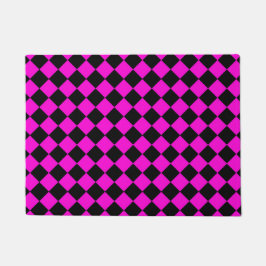 Pink Black Schachbrett Diamond Pattern Fußmatte