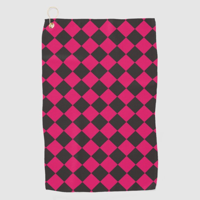 Pink Black Schachbrett Diamond Pattern Golfhandtuch (Vorderseite)