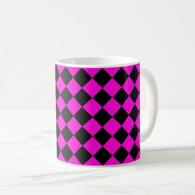Pink Black Schachbrett Diamond Pattern Kaffeetasse (VorderseiteRechts)
