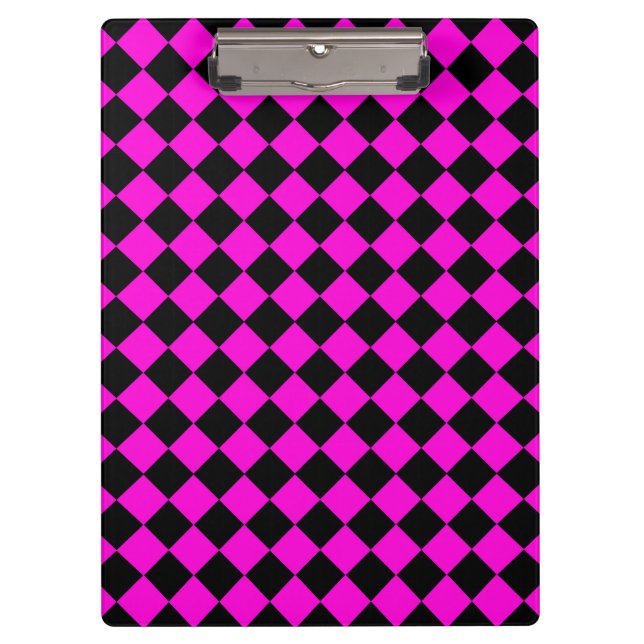 Pink Black Schachbrett Diamond Pattern Klemmbrett (Vorderseite)
