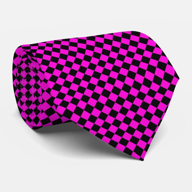 Pink Black Schachbrett Diamond Pattern Krawatte (Gerollt)