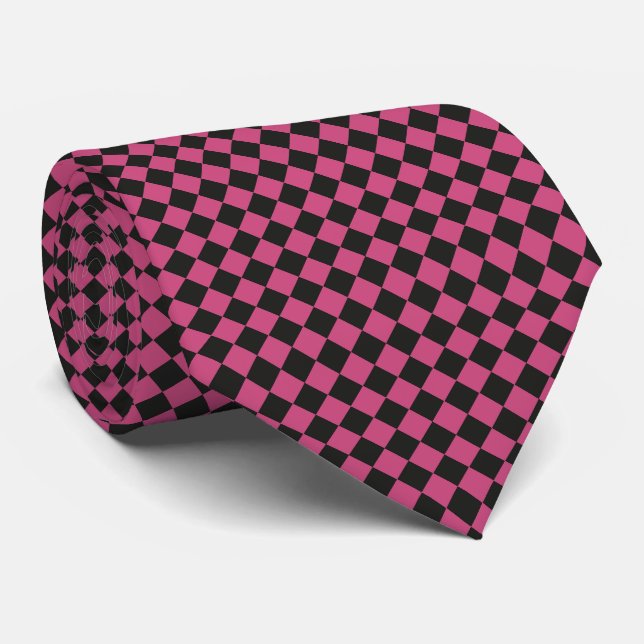 Pink Black Schachbrett Diamond Pattern Krawatte (Gerollt)