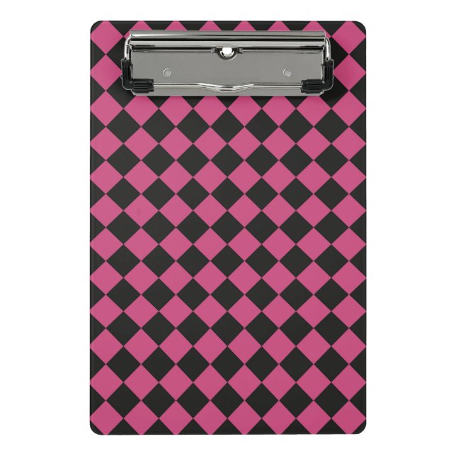 Pink Black Schachbrett Diamond Pattern Mini Klemmbrett (Vorderseite)