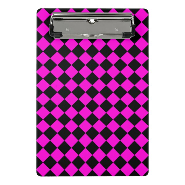 Pink Black Schachbrett Diamond Pattern Mini Klemmbrett (Vorderseite)