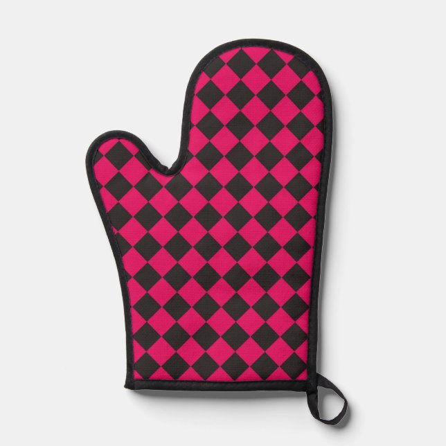Pink Black Schachbrett Diamond Pattern Ofenhandschuh (Vorderseite)