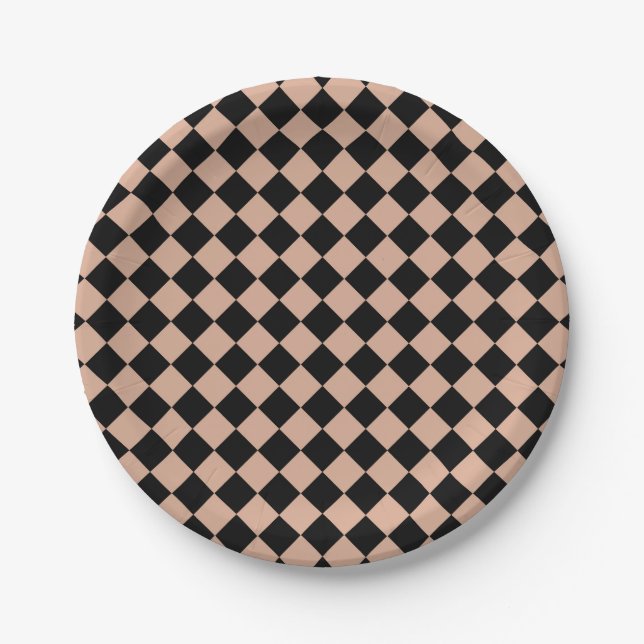 Pink Black Schachbrett Diamond Pattern Pappteller (Vorderseite)