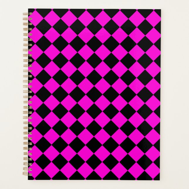 Pink Black Schachbrett Diamond Pattern Planer (Vorderseite)