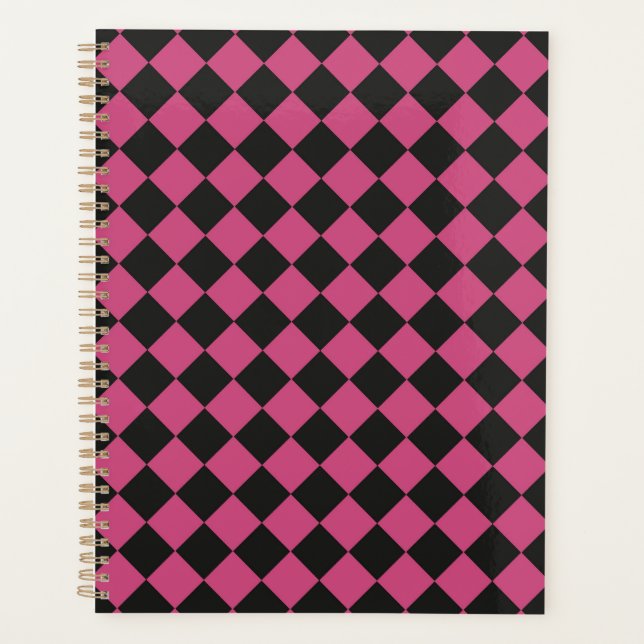Pink Black Schachbrett Diamond Pattern Planer (Vorderseite)