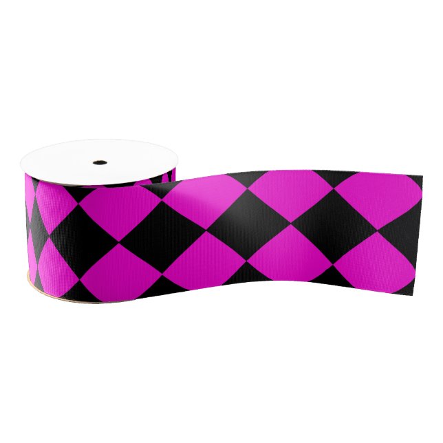 Pink Black Schachbrett Diamond Pattern Ripsband (Spule)
