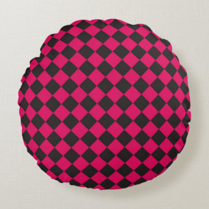 Pink Black Schachbrett Diamond Pattern Rundes Kissen